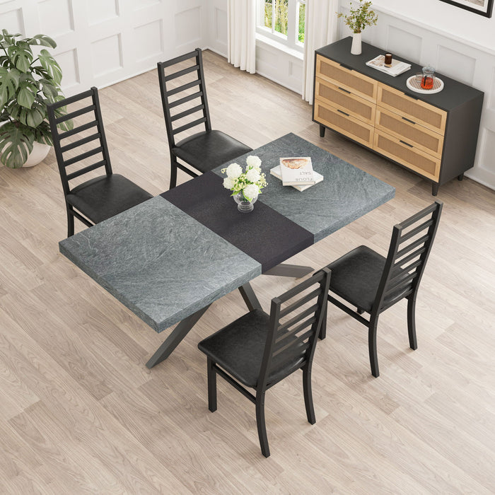 Rectangular Stretch Dining Table With 4 Chairs - Black / Gray