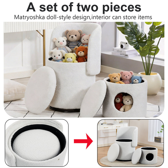 Barrel Chair & Built In Storage, 360° Swivel - Beige