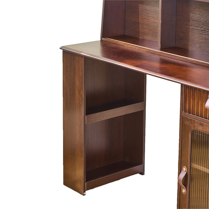 Modern Elegance Makeup Vanity Desk With Adjustable Lighted Mirror Storage Shelves Drawer And Cabinet - Walnut