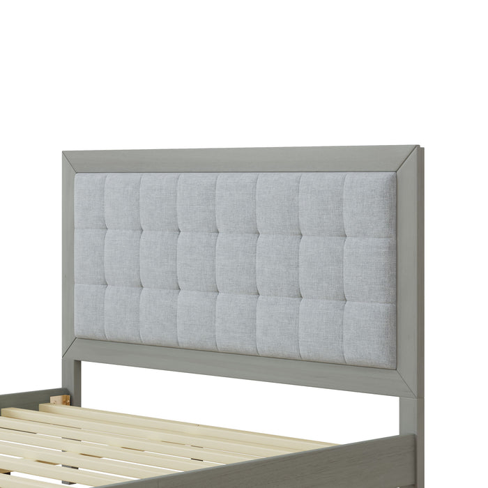 Mid Century Modern Platform Bed With Upholstered Headboard