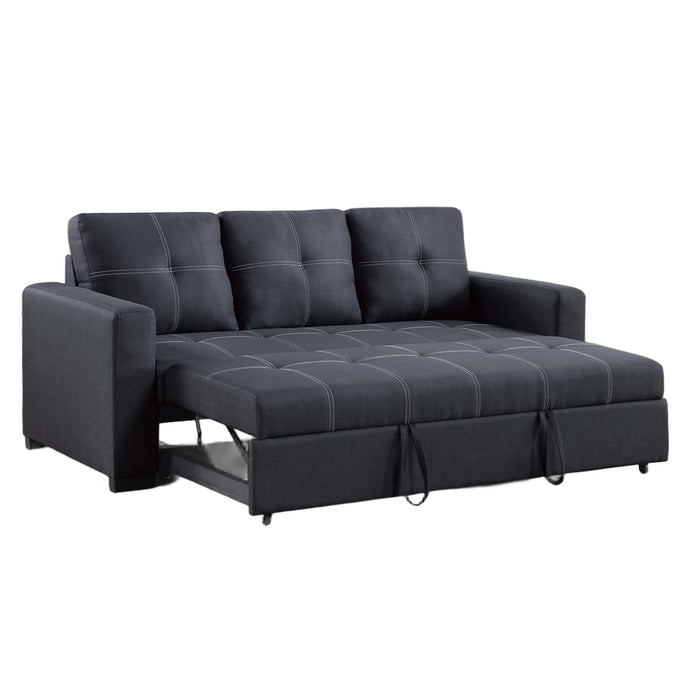 Sectional Sofa Pull Out Bed Upholstered Tufted Convertible Couch - Black