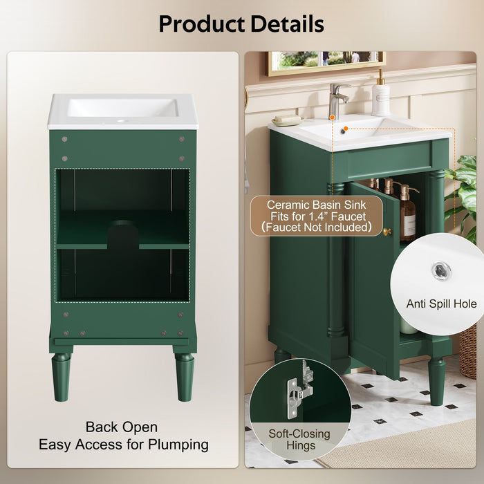 French Style Bathroom Cabinet With Sink, Adjustable Shelf