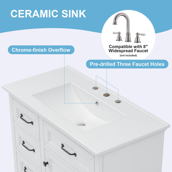 Modern Bathroom Vanity With Sink Top, 4 Drawers And 1 Soft-Close Door
