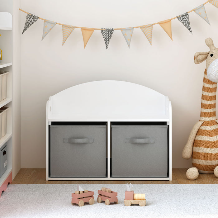 Toy Box Bench With Collapsible Drawers, Storage Cabinet Organizer - White