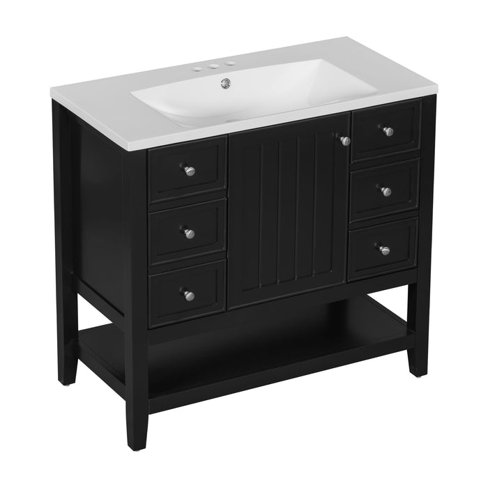 36" Bathroom Vanity & Sink, 2 Cabinet And 3 Drawers - Black