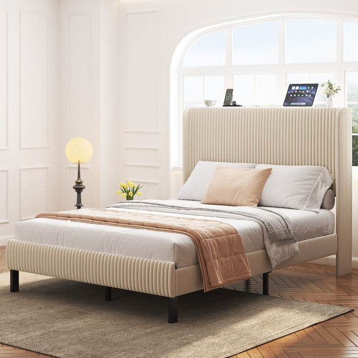 Platform Bed With Metal Frame And Charging Station