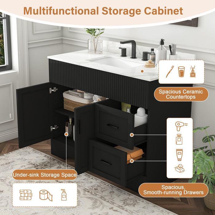 Bathroom Vanity Set, Fluted Cabinet, 3 Faucet Holes, Sink Included - Black