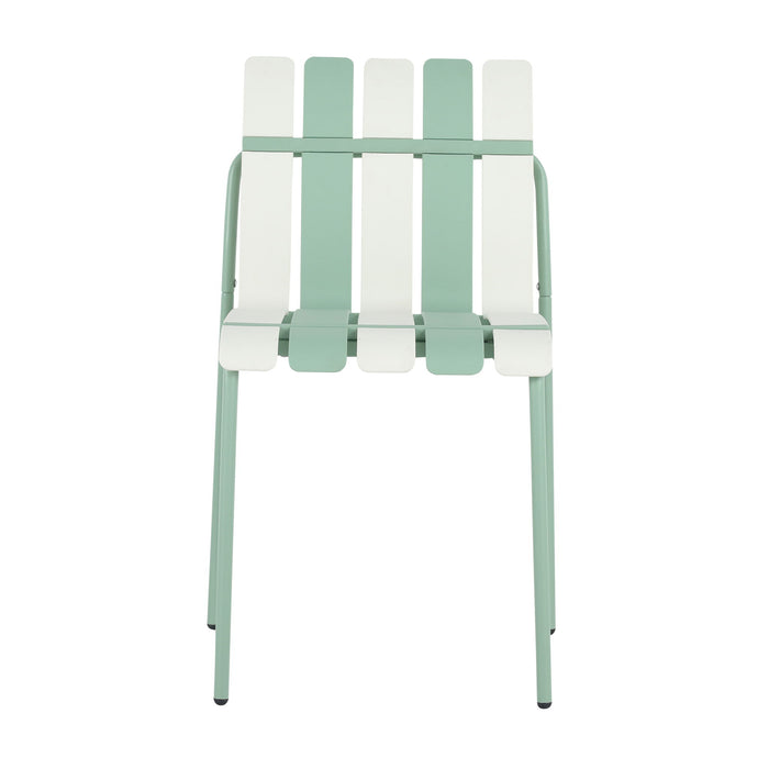 4 Piece Set Of Color Block Designed Single Chairs & Round Table - Cream White / Haze Green / White
