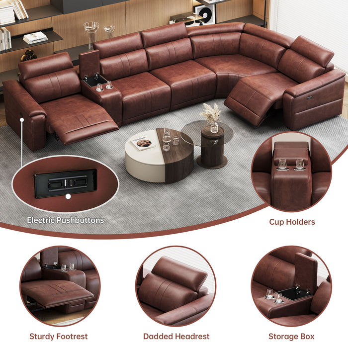 6 Piece Modular Sectional Sofa With 2 Cup Holders, Adjustable Recliners - Dark Brown