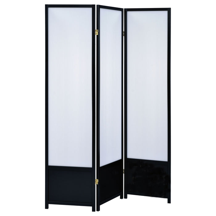 Halifax - 3 Panel Floor Screen With Translucent Inserts Room Divider - Black