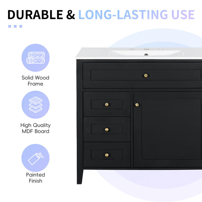 Bathroom Vanity With Sink, 3 Drawers & Cabinet With Adjustable Shelves