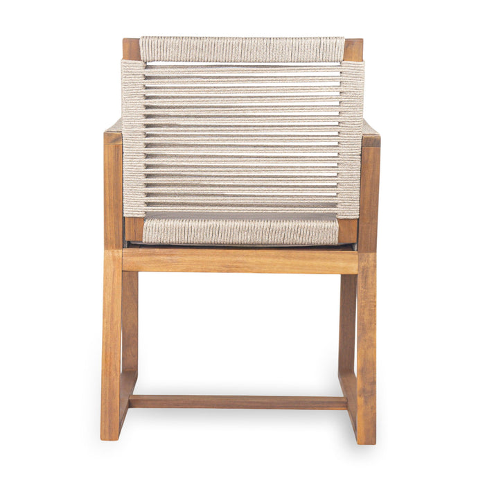 Acacia Wood Outdoor Dining Chairs (Set of 2) With Rope Design Back And Arms, Washable Cushion - Light Brown