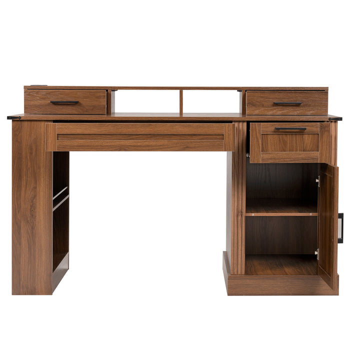 Office Desk With Storage Cabinet, Charging Station, Monitor Stand & Pegboard