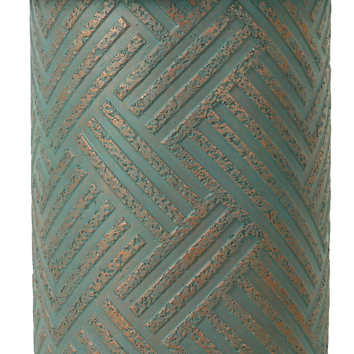 Round Outdoor End Table With Tree Stump Design For Patio - Golden / Green / Peacock