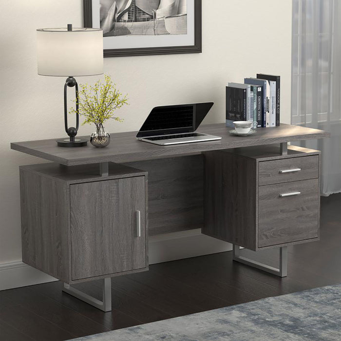 2 Drawer Floating Top Office Desk, Storage Features - Gray