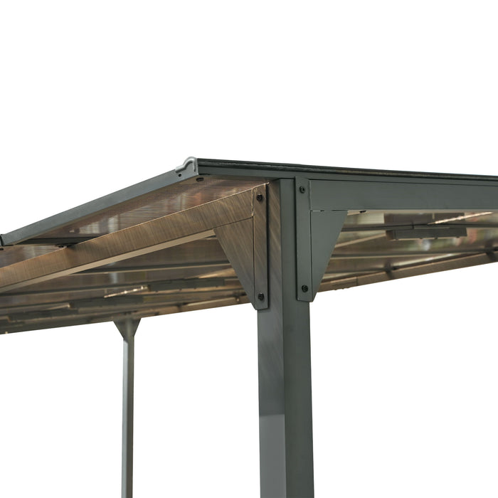 Outdoor Wall Mounted Gazebo With Sloped Roof Design, Uv Protection, And Durable Iron Frame - Gray