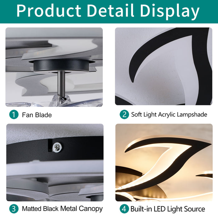 Flower Ceiling Fan With Remote Controlled LED Light, Flush Mount DC Motor Fan
