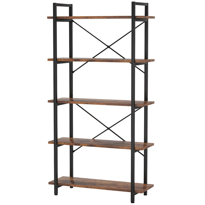 5 Tier Bookshelf Unit With Accents For Living Room - Black / Brown