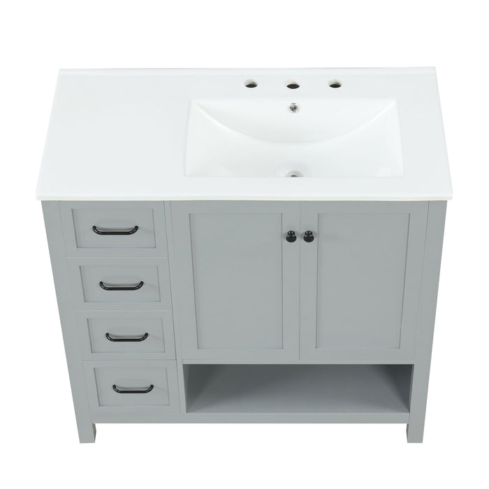 Bathroom Vanity With Sink Top, Bathroom Vanity Cabinet With 2 Doors And 2 Drawers, Open Shelf