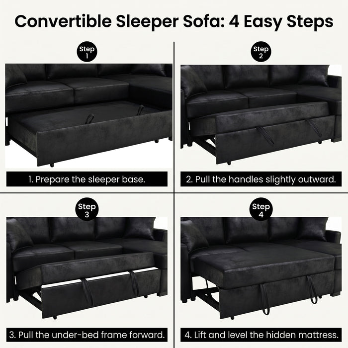 Upholstered Sectional With Pull-Out Bed And Chaise Storage