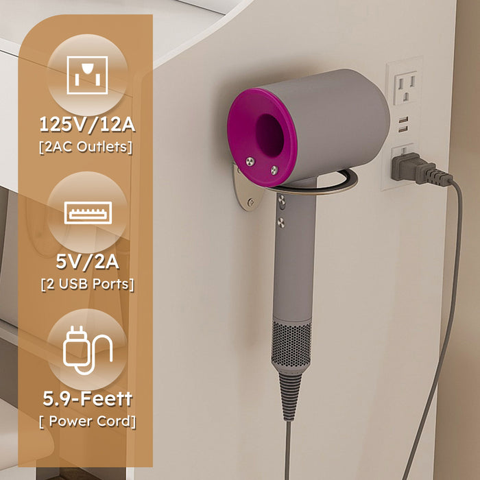 LED Vanity Mirror With Stool, 2 Drawers & 5 Storage Cabinets, Adjustable Lighting Mdf Dressing Table For Bedroom - White