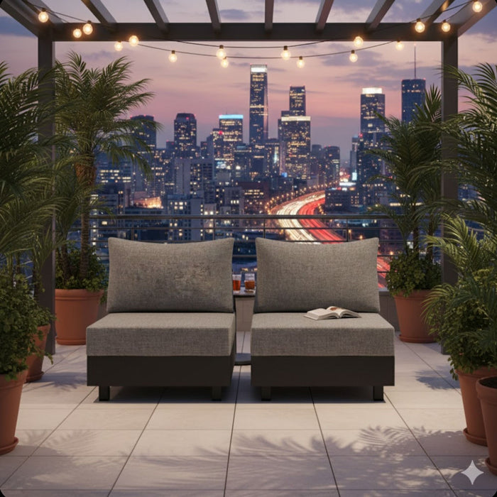 Modular Armless Chairs With Coffee Table For Garden (Set of 2) - Gray