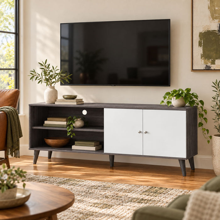 Amidon - TV Stand, With 2 Storage Shelves And 1 Cabinet