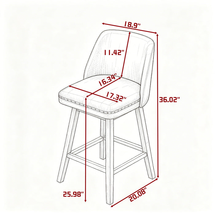 360° Swivel Bar Stool, Counter Height Kitchen Island Chair