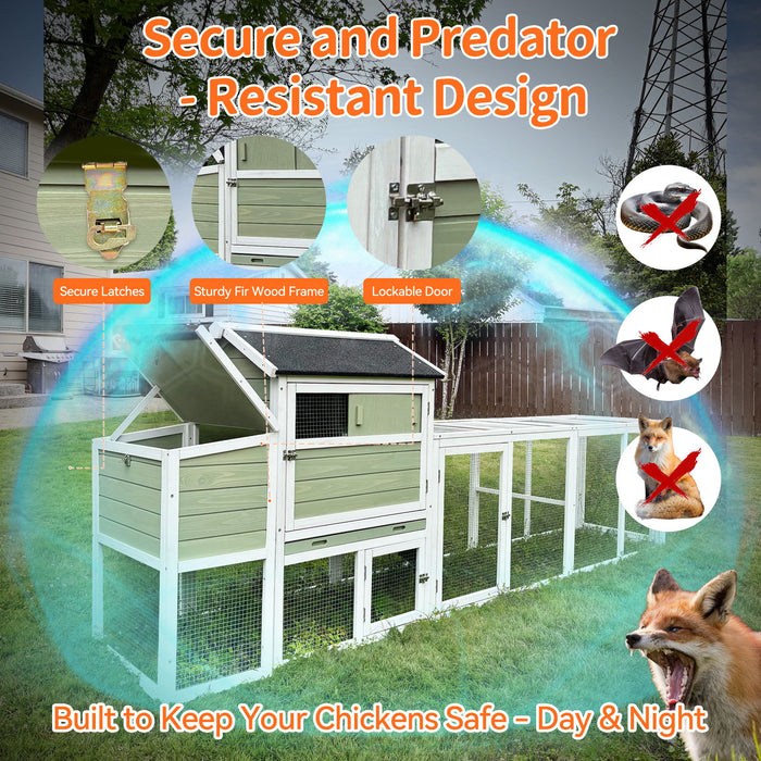 Chicken Coop, Large Outdoor Hen House With Run And Nesting Box Poultry Cage, Rabbit Hutch - Gray Green