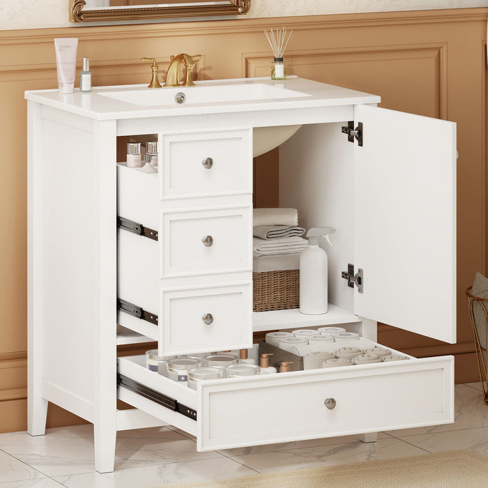 Modern Bathroom Vanity With Sink, 1 Cabinet & 3 Drawers