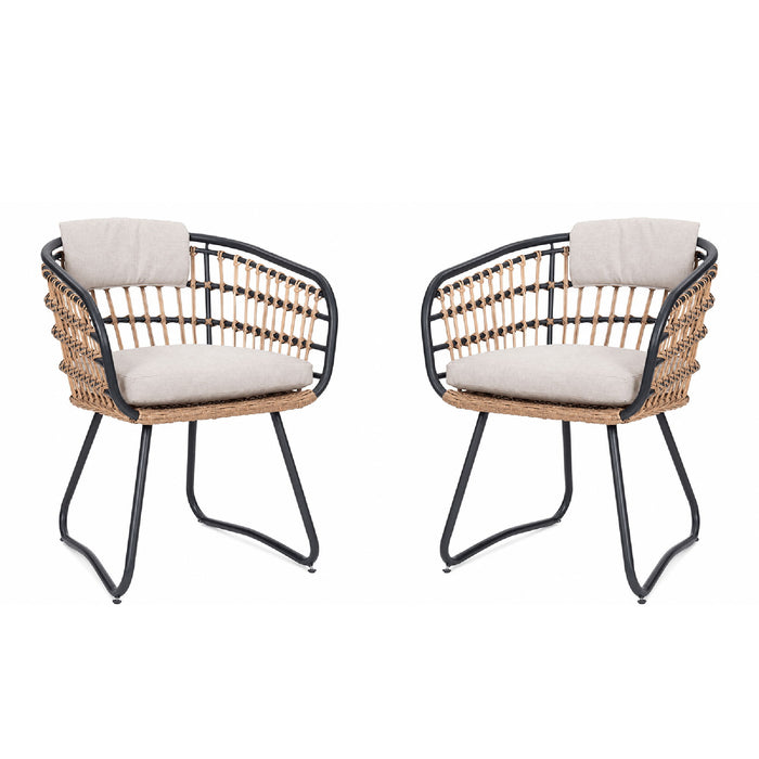 Patio All Weather Armchairs With Cushions (Set of 2) - Beige