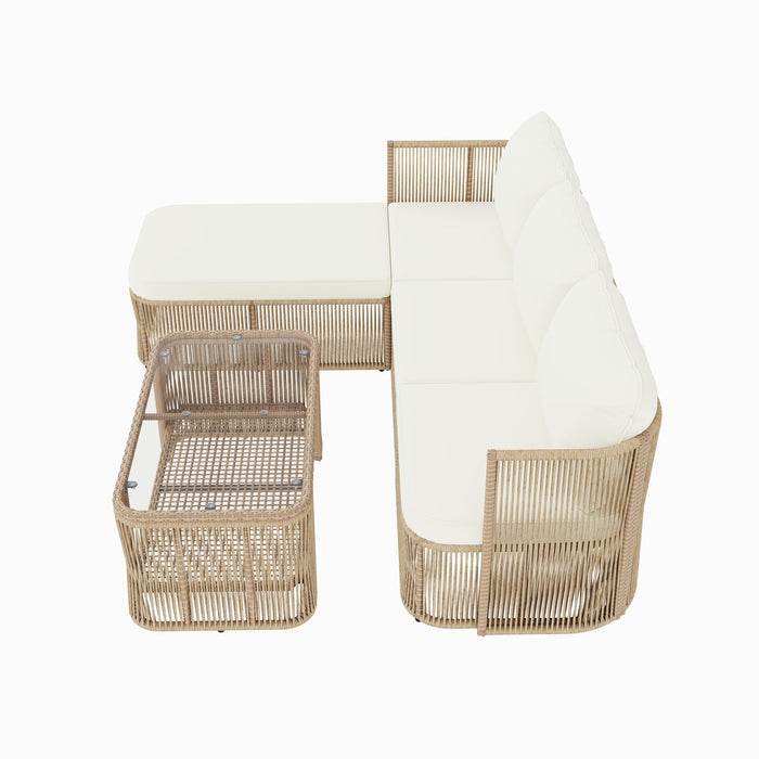 Outdoor Modular Conversation Sofa With Cushions And Coffee Table - Beige