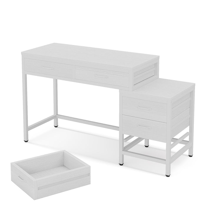 Computer Desk With Reversible 5 Drawer Storage, Frame Writing Table For Small Spaces
