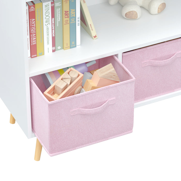 Bookcase With Collapsible Drawers, Book Display Organizer