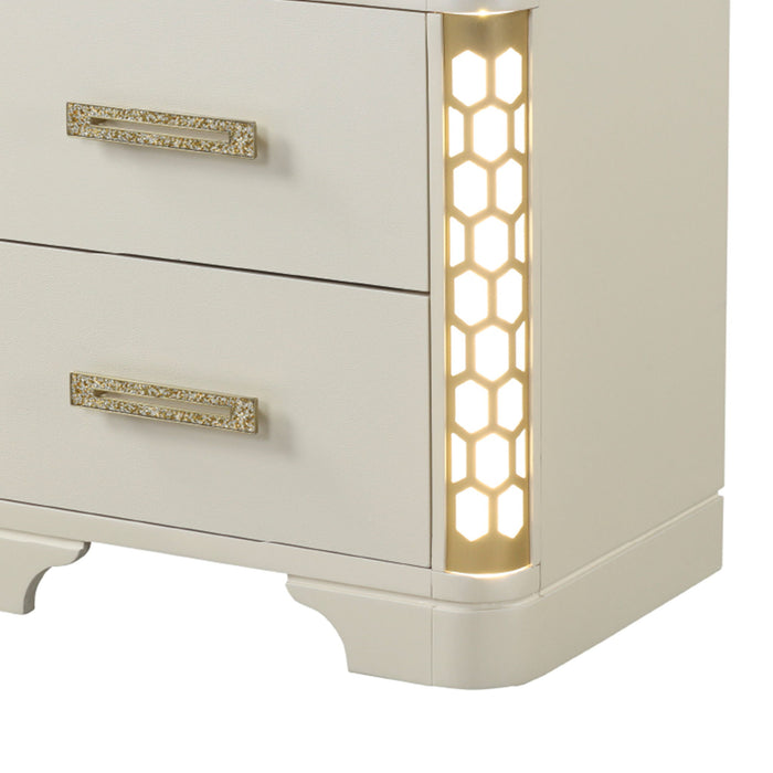 Jasmine - Nightstand With Side LED Lightning - Beige