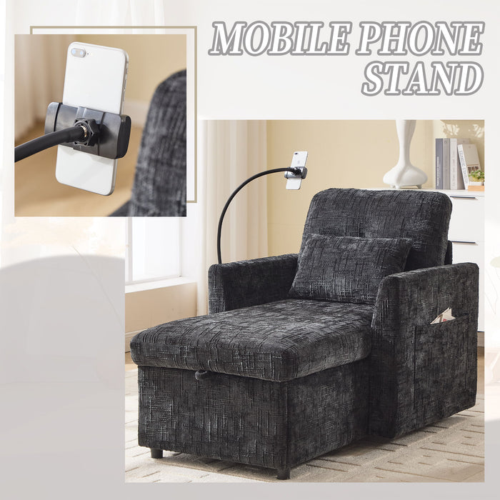 Multifunctional Chenille Recliner Sofa With Storage And Phone Bracket