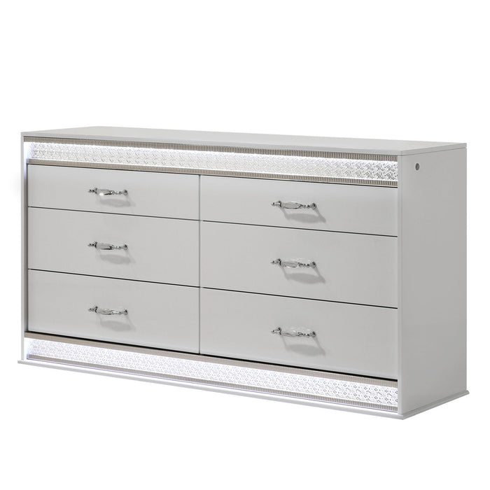 Glam - 6 Drawer Dresser & LED Lighting (Includes Dresser Only) - White
