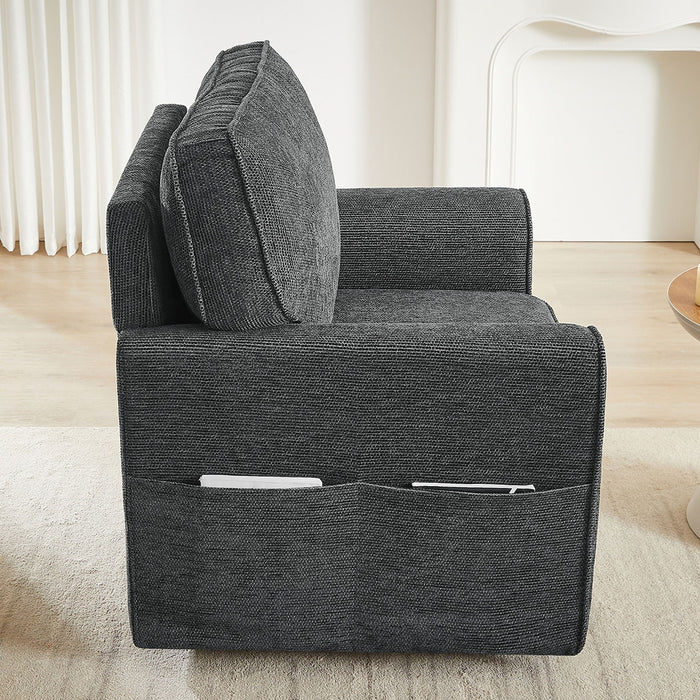 360° Swivel Accent Barrel Armchair With Side Pockets, Compact Design