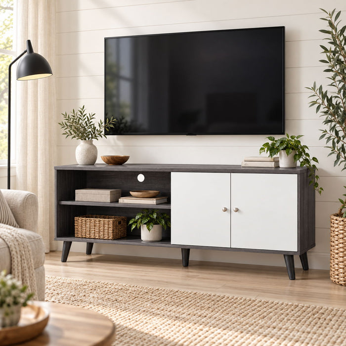 Amidon - TV Stand, With 2 Storage Shelves And 1 Cabinet