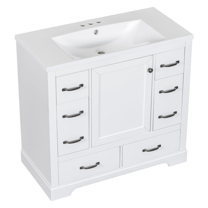 Modern Bathroom Vanity With Sink, 6 Drawers, Adjustable Shelf