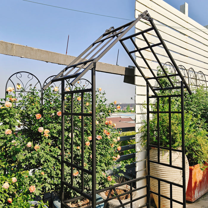 Garden Arch With Bench Turned Into Flower Stand Climbing Plants Support Outdoor - Black