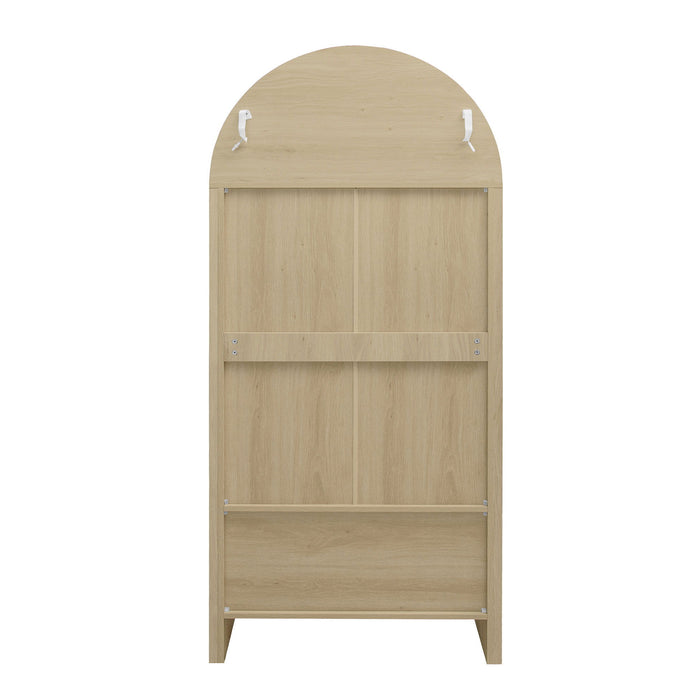 Tall Arched Kitchen Pantry, Modern Farmhouse Wood Kitchen Storage Cabinets, Arched Storage Display Cabinet With Adjustable Shelves, Versatile Cupboard For Kitchen, Dining Room, Living Room - Natural