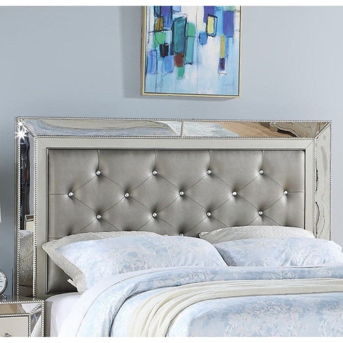 Glamorous Tufted Headboard Bed With Mirror Trim