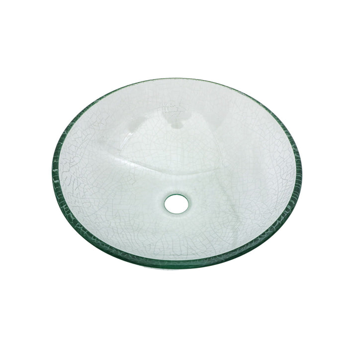 Crackle Vessel Sink, Round Bowl With Pop Up Drain - Clear