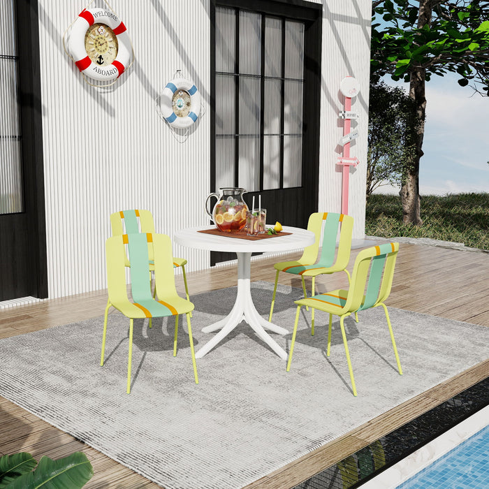 4 Piece Set Of Color Block Designed Single Chairs With Round Table - Grain Yellow / Haze Green / Tropical Orange / White