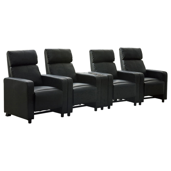 Warren - 4 Seater Home Theater With Wedge Console Recliners - Black