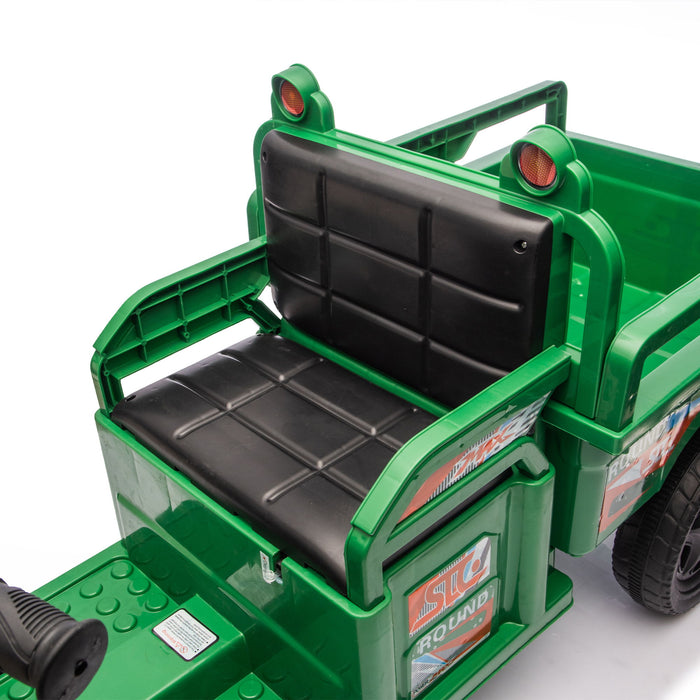 12V Kids Electric 3 Wheel Cargo Truck, 2Wd, Anti Slip Wheels, Large Storage, Extra Wide Seat With LED Lights & Music - Green