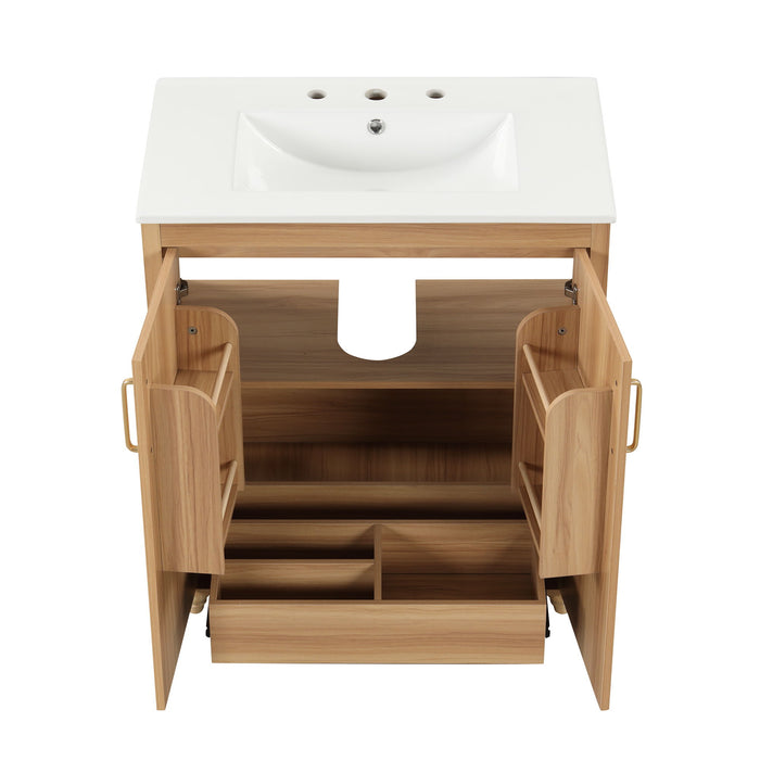 30" Bathroom Vanity With Sink, Cabinet With Doors And Drawer, Rectangular Shape - Natural