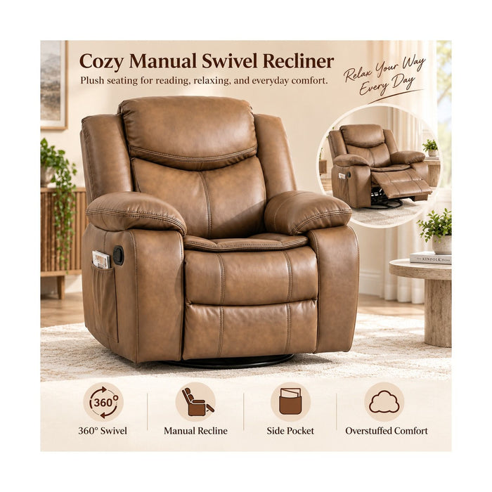 Rocker Recliner Chair With Manual Recline And 360° Swivel Base
