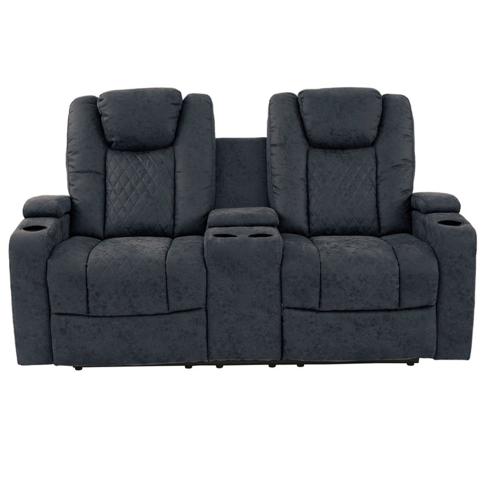 Power Reclining Loveseat With Adjustable Headrest, Storage, Cup Holders - Inky Blue